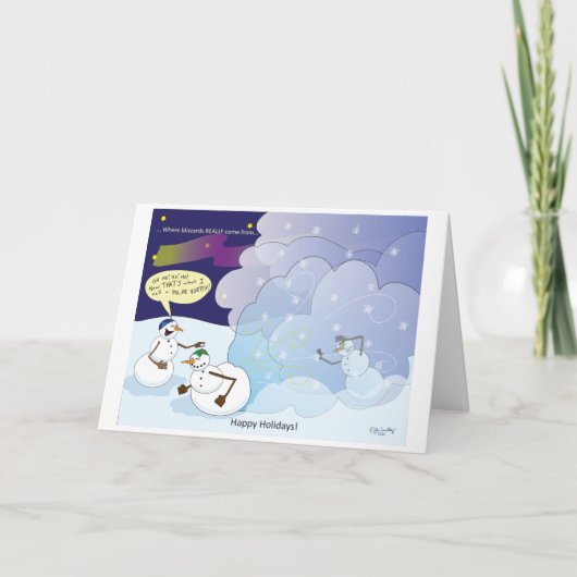 Sneeuwman Sneeuwstorm Kerstkaart Feestdagen Kaart (Voorkant)