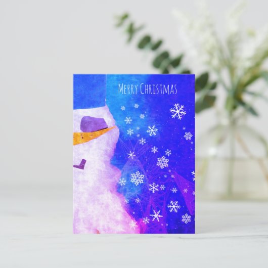 Sneeuwman Sneeuwvlokken Blauwe Magische Kerstmis Feestdagenkaart (Staand voorkant)