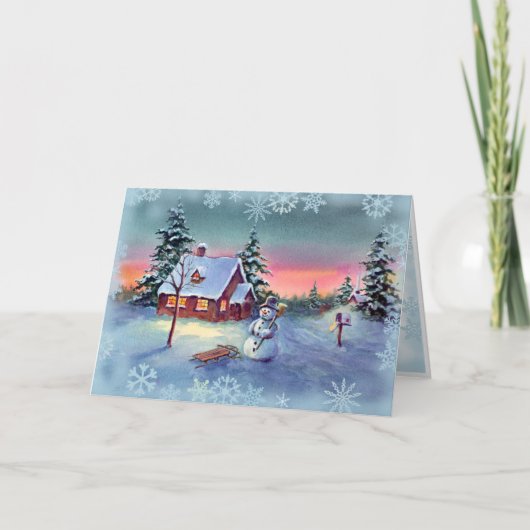 SNEEUWMAN & SNEEUWVLOKKEN DOOR SHARON SHARPE FEESTDAGEN KAART (Voorkant)