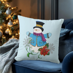 Sneeuwman Sneeuwvlokken Poinsettia Kussen