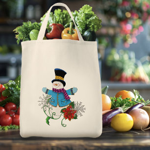 Sneeuwman Sneeuwvlokken Poinsettia Tote Bag