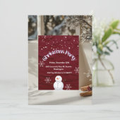 Sneeuwman & Sneeuwvlokken Rood Thema - Kerstfeest  Kaart (Staand voorkant)