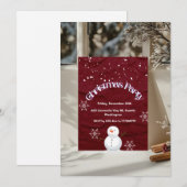 Sneeuwman & Sneeuwvlokken Rood Thema - Kerstfeest  Kaart (Voorkant / Achterkant)