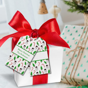 Sneeuwman Snoepstok Kerstboom Patroon Cadeaulabel
