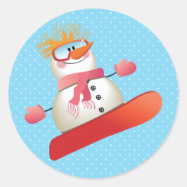 Sneeuwman Snowboarden Stickers 3 inch (vel van 6)