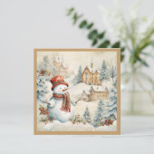  Sneeuwman Snowy Village Kerstvakantie Feestdagenkaart (Staand voorkant)