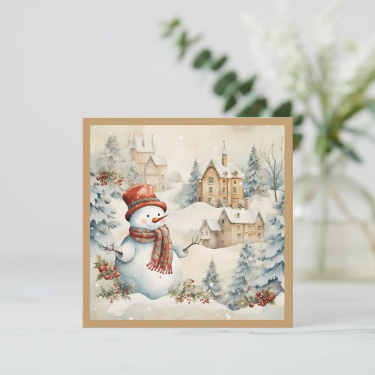  Sneeuwman Snowy Village Kerstvakantie Feestdagenkaart (Staand voorkant)
