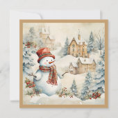  Sneeuwman Snowy Village Kerstvakantie Feestdagenkaart (Voorkant)