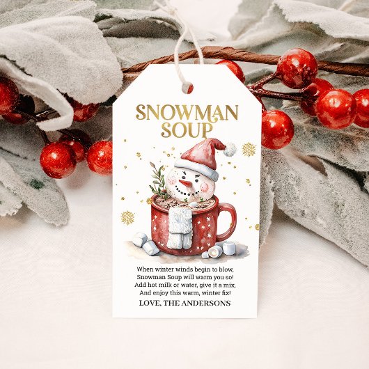 Sneeuwman Soep Kerst Warme Chocolademelk Vakantie Cadeaulabel