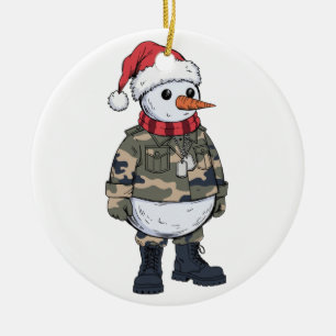 Sneeuwman Soldaat Kerstmis 2026 Feestdag Militair Keramisch Ornament