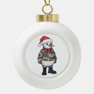 Sneeuwman Soldaat Kerstmis 2026 Feestdag Militair Keramische Bal Ornament