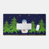 Sneeuwman, Sparkly gouden sterren, groene boom op  Bureaumat (Keyboard & Muis)