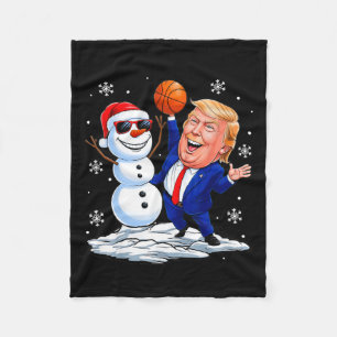 Sneeuwman speelt basketbal met kerstplezier van Tr Fleece Deken