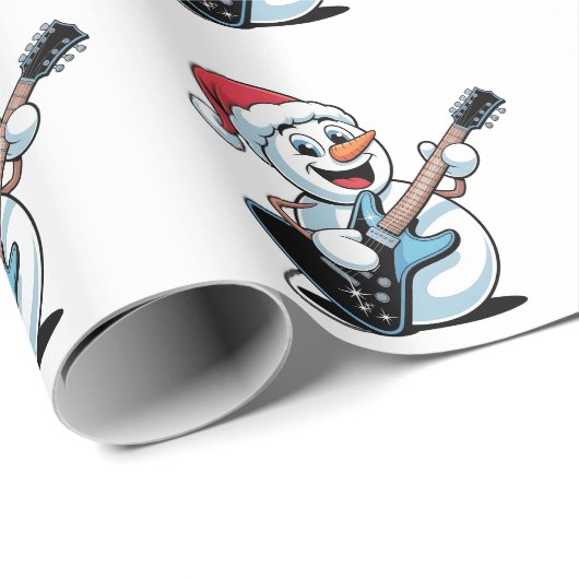 Sneeuwman speelt elektrische gitaar Kerstman Cadeaupapier (Rol Hoek)