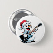 Sneeuwman speelt elektrische gitaar Kerstman Ronde Button 5,7 Cm (Voorkant /achterkant)