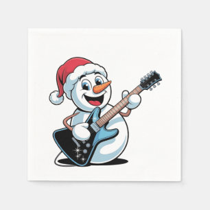 Sneeuwman speelt elektrische gitaar Kerstman Servet