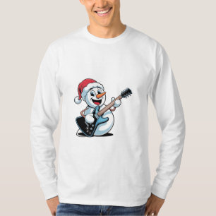 Sneeuwman speelt elektrische gitaar Kerstman T-shirt