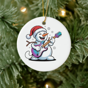 Sneeuwman speelt gitaar Electric Rock Kerstmis Keramisch Ornament