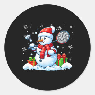 Sneeuwman spelen Badminton Christmas Sport Player Ronde Sticker