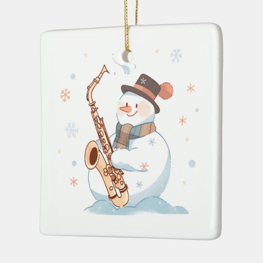 Sneeuwman spelen de saxofoon keramisch ornament (Links)