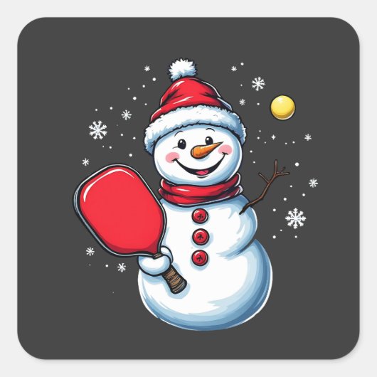 Sneeuwman spelen Pickleball Sport Christmas Lover Vierkante Sticker (Voorkant)
