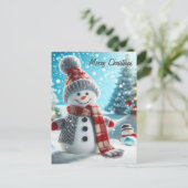 Sneeuwman staand in winterlandschap briefkaart (Staand voorkant)