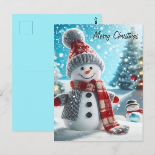 Sneeuwman staand in winterlandschap briefkaart (Voorkant / Achterkant)