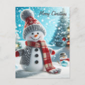 Sneeuwman staand in winterlandschap briefkaart (Voorkant)