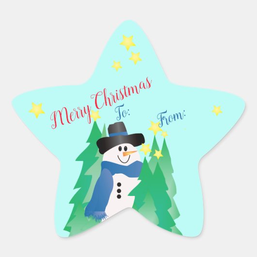 Sneeuwman Star Shaped Ster Sticker (Voorkant)