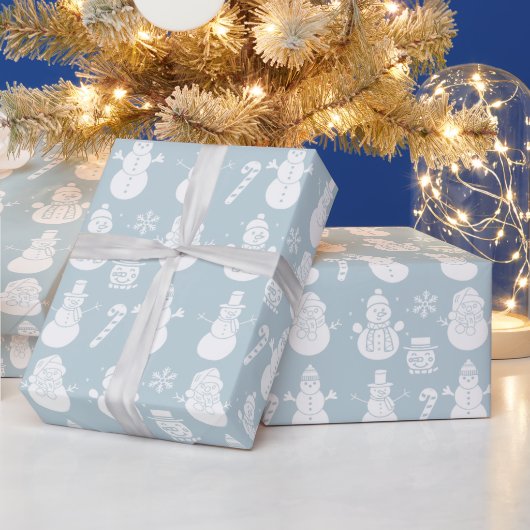 Sneeuwman Sterren Schattige Blauw Xmas Retro  Cadeaupapier (Feestdagen)