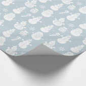 Sneeuwman Sterren Schattige Blauw Xmas Retro  Cadeaupapier (Hoek)