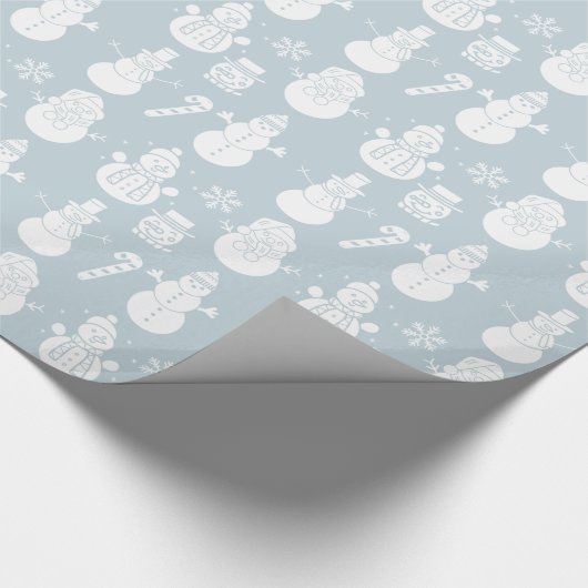 Sneeuwman Sterren Schattige Blauw Xmas Retro  Cadeaupapier (Hoek)