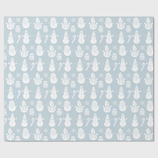 Sneeuwman Sterren Schattige Blauw Xmas Retro  Cadeaupapier (Vlak)