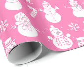 Sneeuwman Sterren Schattige Roze Xmas Retro  Cadeaupapier (Rol Hoek)