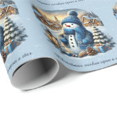 Sneeuwman Sterrennacht kerstwensen op een ster Cadeaupapier (Rol Hoek)