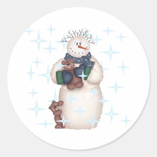 Sneeuwman Sterrennacht Ronde Sticker (Voorkant)