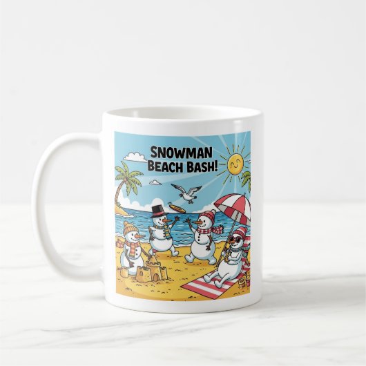 Sneeuwman Strandfeest Koffiemok (Links)