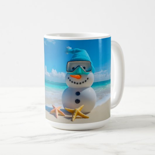 Sneeuwman strandvakantie koffiemok (Voorkant rechts)