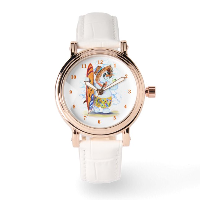 Sneeuwman Surfer Grappige Horloge (Voorkant)