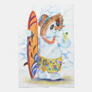 Sneeuwman Surfer Keukendoek Theedoek