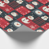 Sneeuwman Tartan Plaid Rood & Zwart Kerstmis Cadeaupapier (Hoek)
