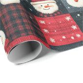 Sneeuwman Tartan Plaid Rood & Zwart Kerstmis Cadeaupapier (Rol Hoek)
