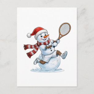 Sneeuwman Tennisspeler Kerstmis 2026 Vakantie Spor Briefkaart