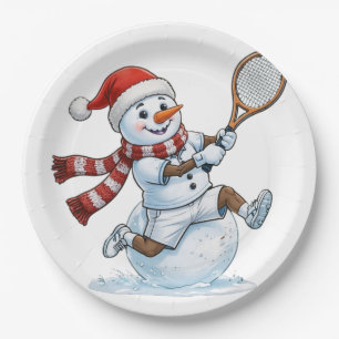 Sneeuwman Tennisspeler Kerstmis 2026 Vakantie Spor Papieren Bordje