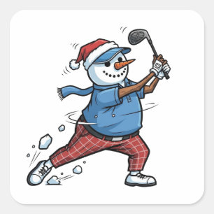 Sneeuwman Tennisspeler Kerstmis 2026 Vakantie Vierkante Sticker