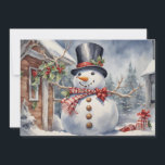 Sneeuwman Top Hoed Holly Berries Kerst Feestdagenkaart<br><div class="desc">Vintage kerstvakantie wenskaart met een schilderij van een gelukkige sneeuwman met een grote zwarte hoed. Gepersonaliseerd op de achterkant met uw bericht en naam. Neem contact met mij op voor hulp bij uw maatwerk of om extra matching of coördinatie van Zazzle producten aan te vragen.</div>