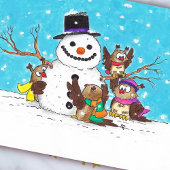 Sneeuwman Uilen kerstkaart Briefkaart