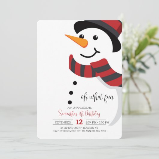 Sneeuwman-uitnodiging met glimlach kaart (Staand voorkant)