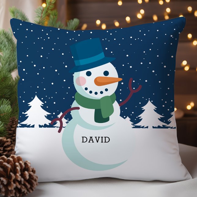 Sneeuwman Vader Gepersonaliseerde Naam Kerstvakant Kussen (Creator heeft geüpload)