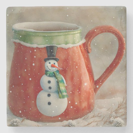 Sneeuwman Vakantie Kerst Kunst Onderzetter (Voorkant)